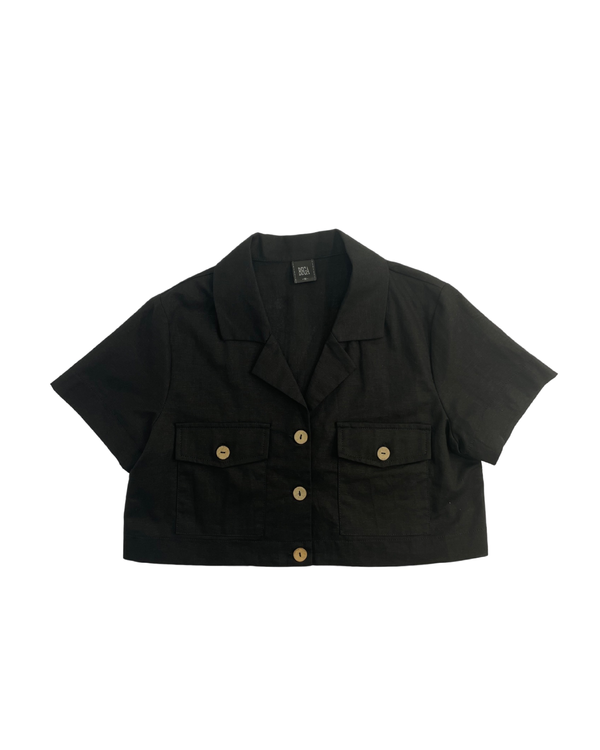 BERRY BUTTON UP SHORT SLEEVES BLOUSE (BLACK)