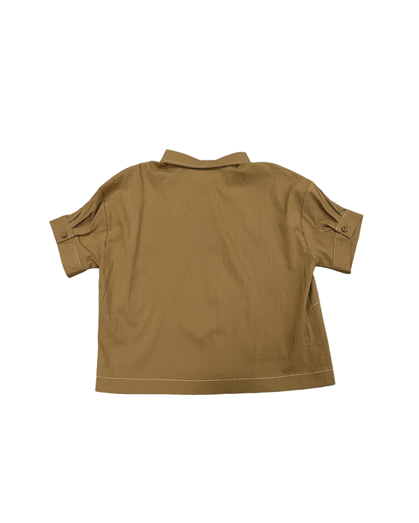 ELSIE BUTTON UP SHORT SLEEVES BLOUSE (BROWN)