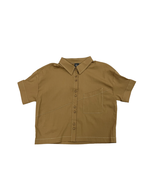 ELSIE BUTTON UP SHORT SLEEVES BLOUSE (BROWN)