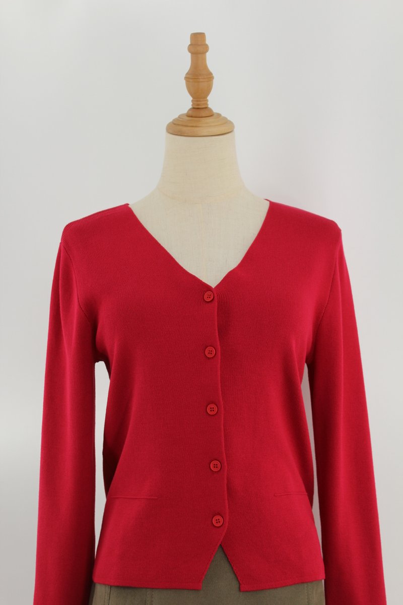 red v neck cardigan