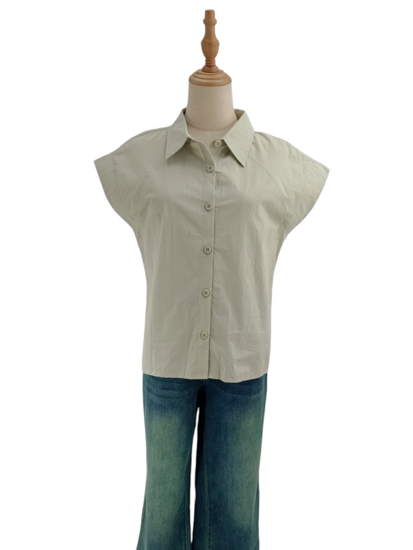 NELL CAP SLEEVE BUTTON WITH COLLAR BLOUSE