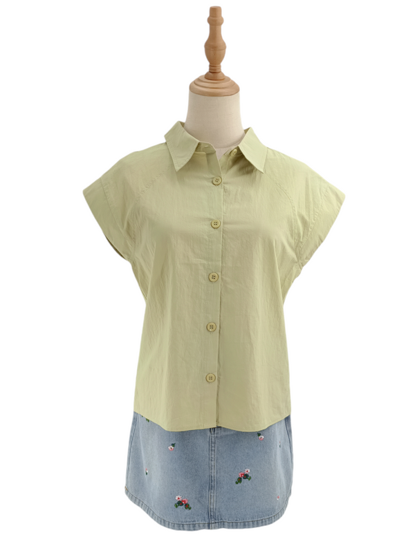 NELL CAP SLEEVE BUTTON WITH COLLAR BLOUSE