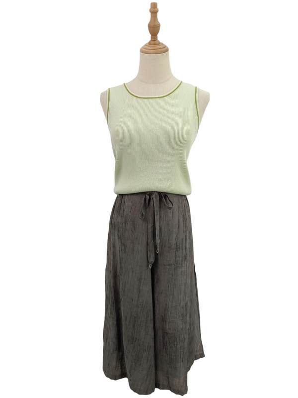 LONA DRAWSTRING WAIST WIDE LEG CAPRI PANTS