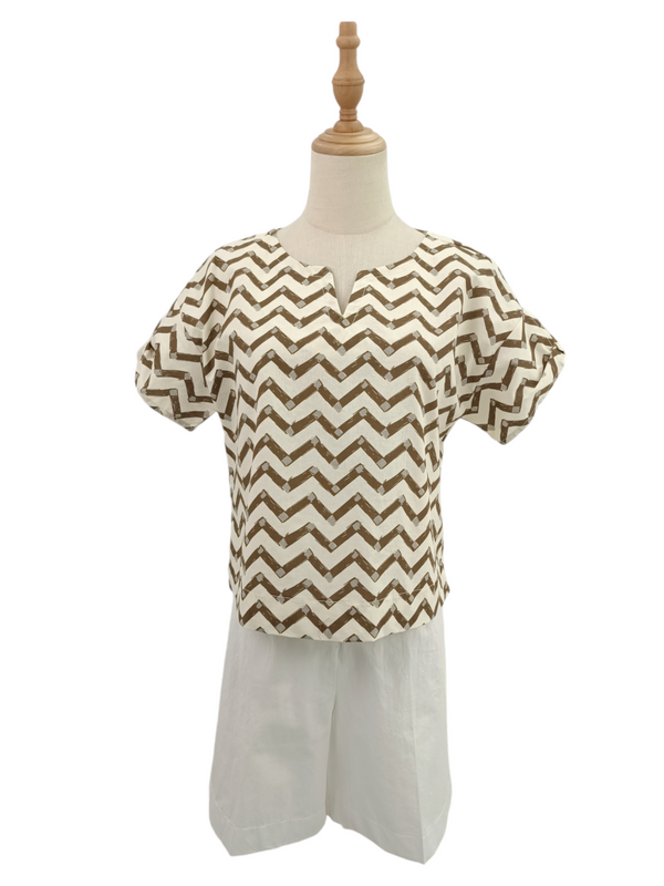 SYEDA PRINTED SHORT SLEEVE BLOUSE