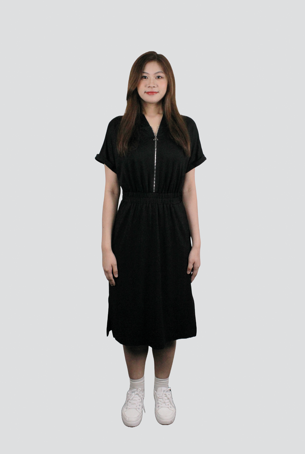 Chelsea Zip-Front Casual Midi Dress