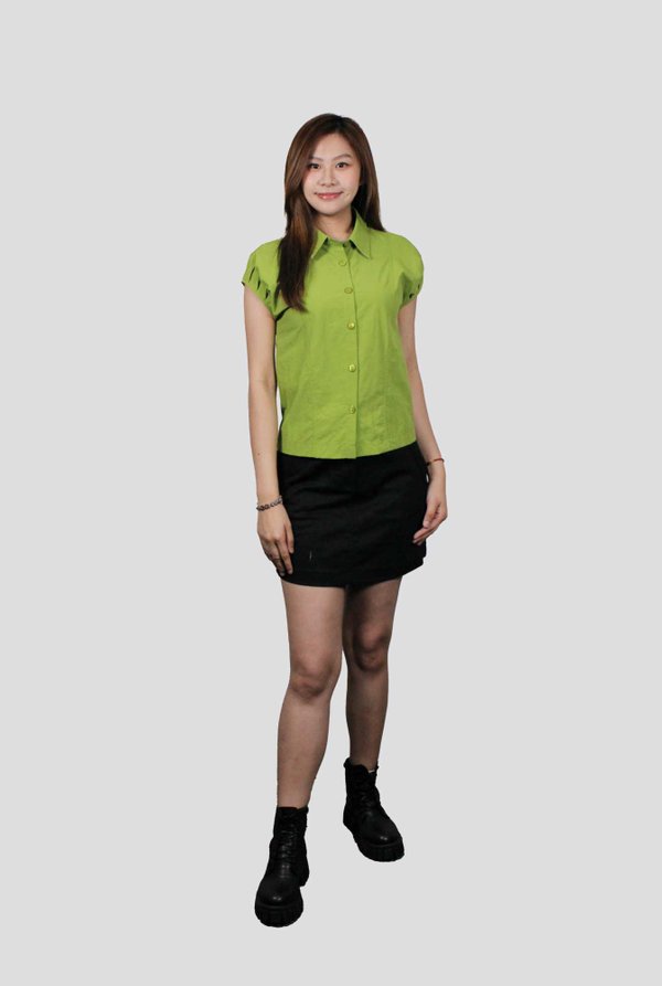 Tina Pleated Shoulder Cap Sleeve Shirt