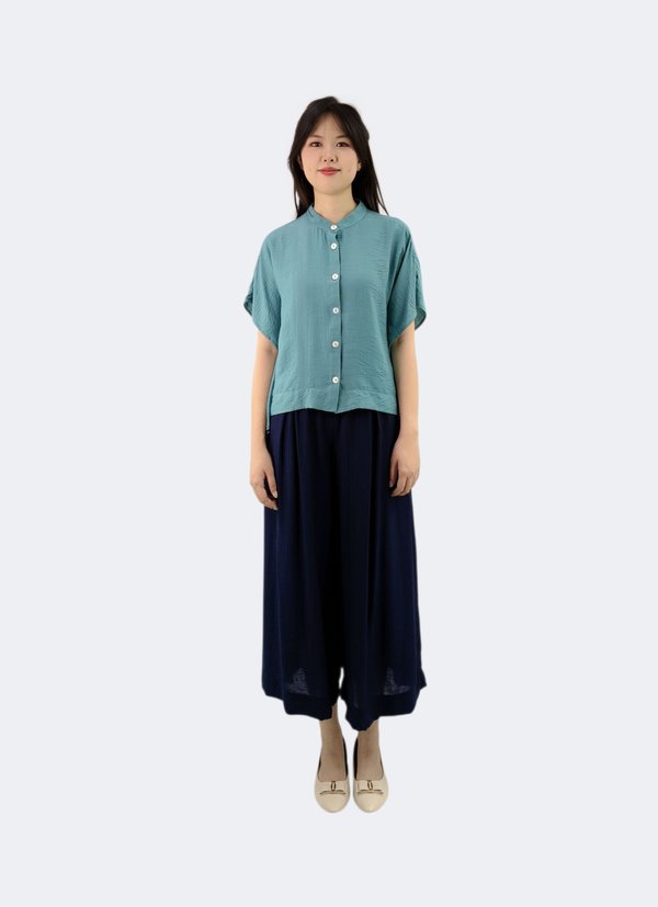 NATE MANDARIN COLLAR BUTTON-DOWN BLOUSE