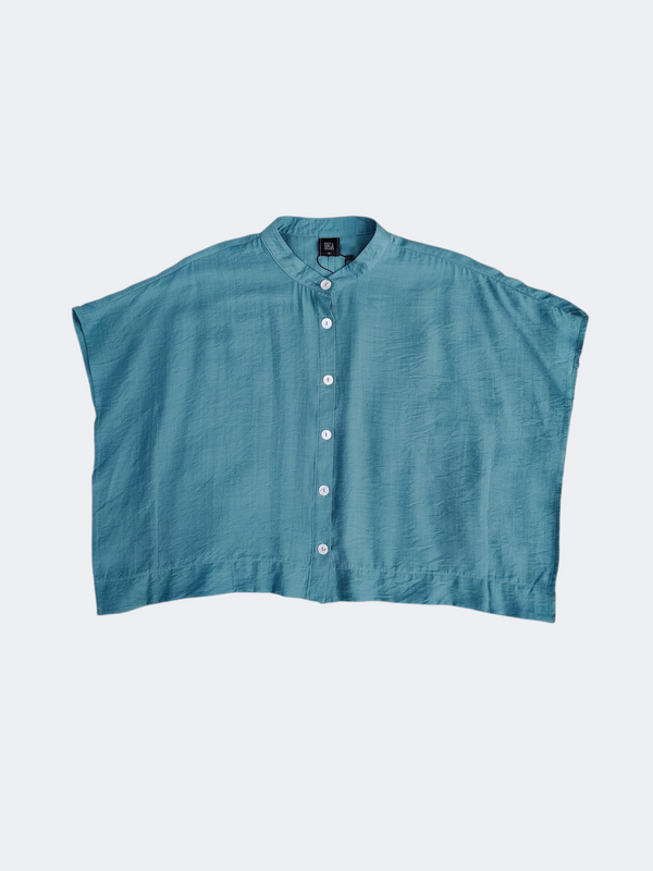 NATE MANDARIN COLLAR BUTTON-DOWN BLOUSE