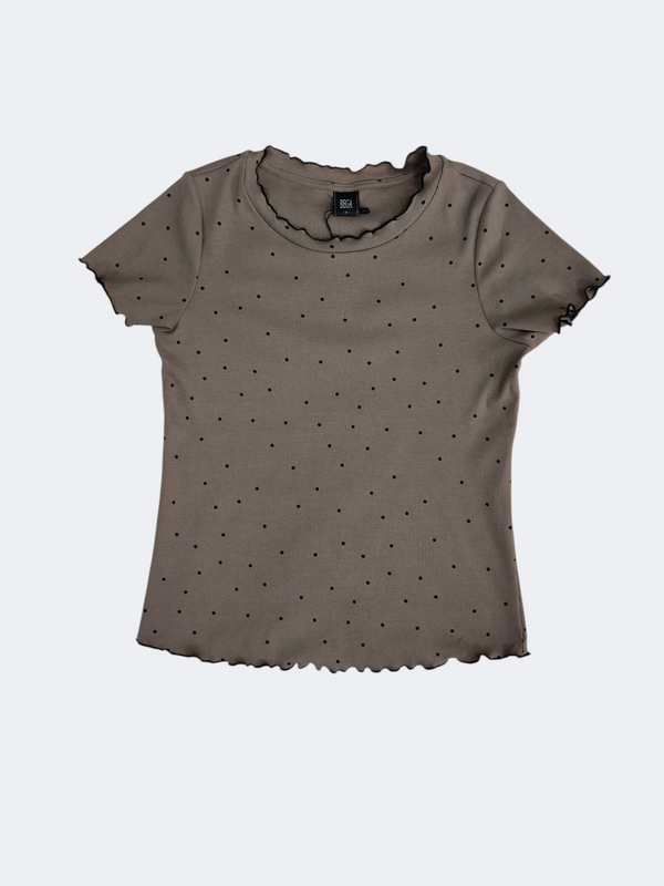 EMIL FRILL EDGE POLKA DOT KNIT TOP