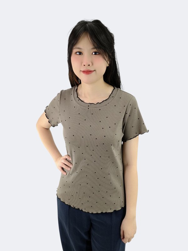 EMIL FRILL EDGE POLKA DOT KNIT TOP