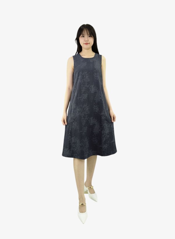 JEAN ABSTRACT PRINT SLEEVELESS DRESS
