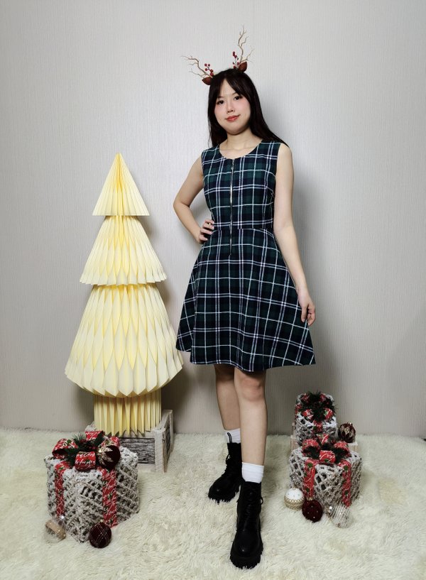 EMRE CHECKERED A-LINE DRESS