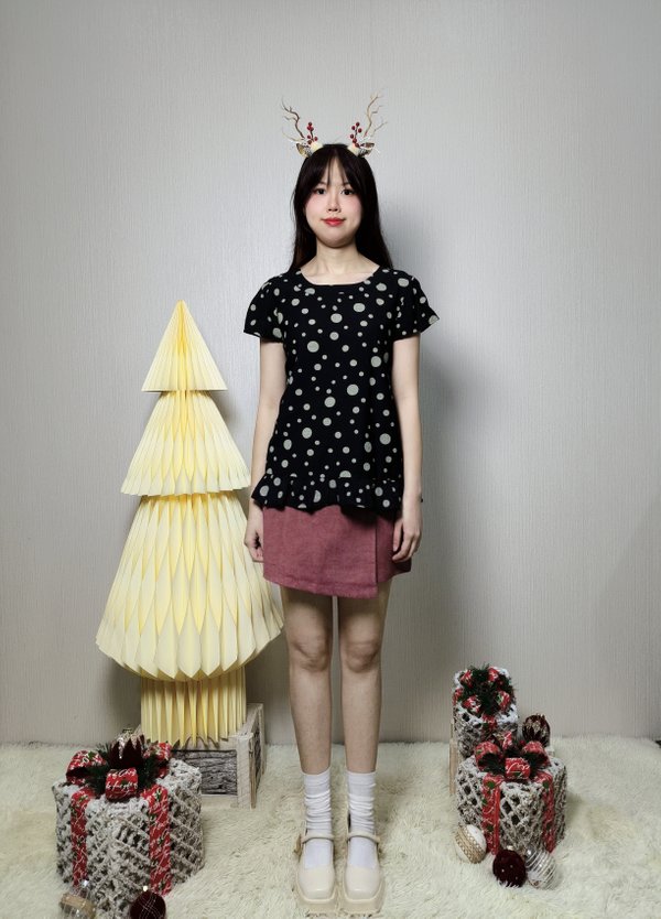 NORA POLKA DOT RUFFLE HEM TOP