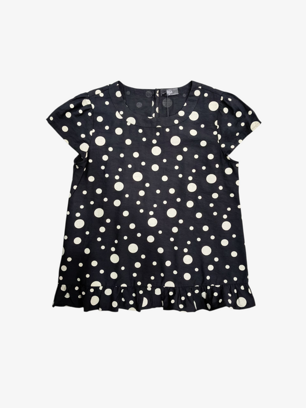 NORA POLKA DOT RUFFLE HEM TOP