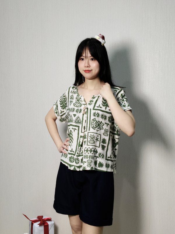 INES ESTHNIC PRINT BUTTON TOP (BS75821)