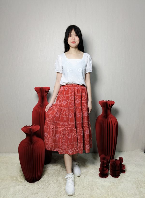 ASA FLORAL PATCHWORK MIDI SKIRT (SKM75820)