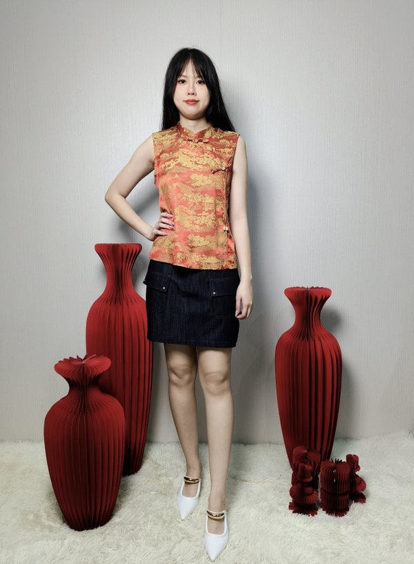 MARISSA MANDARIN COLLAR PRINT TOP (BV75845)