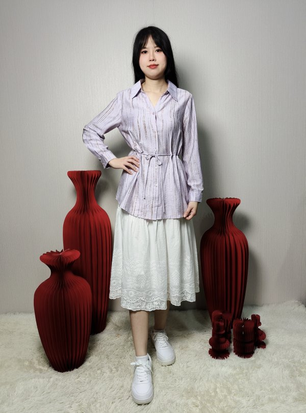 LEA DRAWSTRING WAIST SHIRT BLOUSE (BL75822)