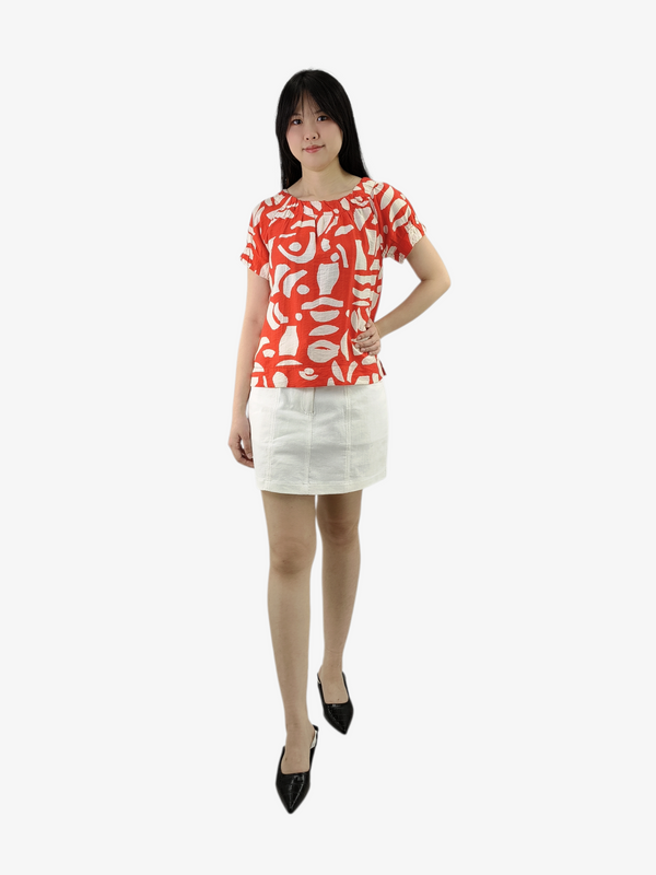 RENEE ABSTRACT PRINT SHORT SLEEVE TOP (BS75782)