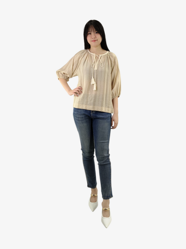 MINA EMBROIDERED TASSEL TIE BLOUSE (BB56714)