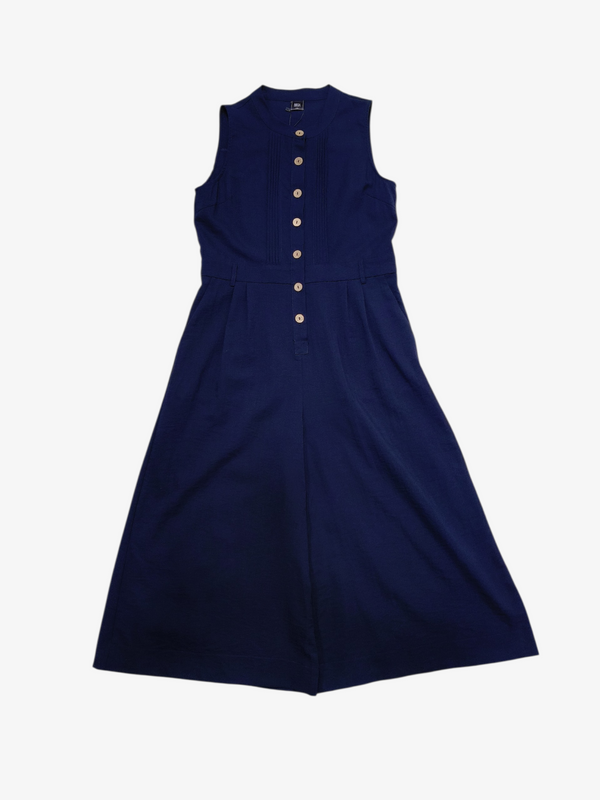 DAVINA TEXTURED SLEEVELESS BUTTON-DOWN JUMPSUIT (N-JS56751)