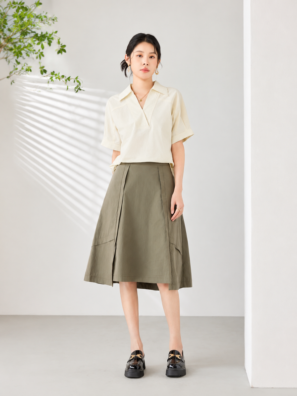 TAYLA RELAXED COLLARED V-NECK BLOUSE (V-BS75883)