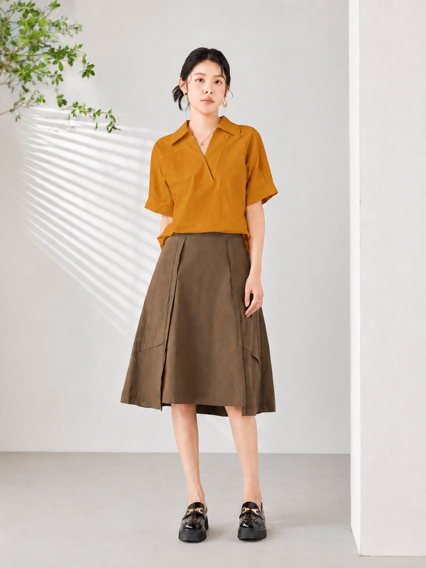 TAYLA RELAXED COLLARED V-NECK BLOUSE (V-BS75883)
