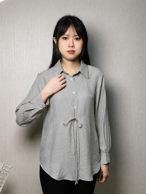 ANISH TEXTURED TIE FRONT BLOUSE (V-BL56729)