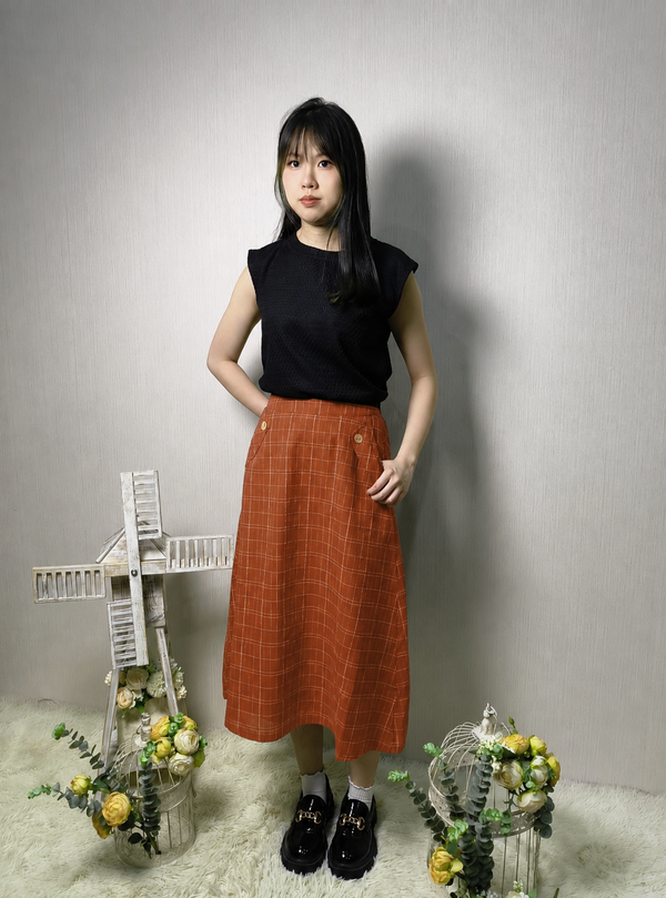 CELINE CHECKERED A-LINE MIDI SKIRT (V-SKM41480)