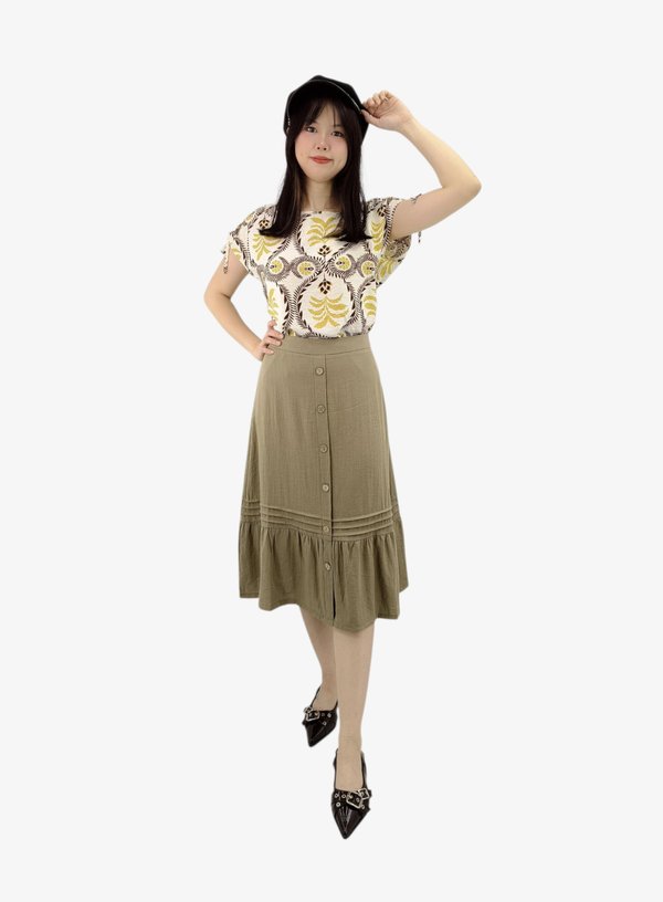 FINLAY BUTTON FRONT RUFFLE MIDI SKIRT (V-SKM56699)