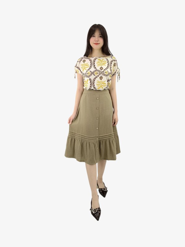 FINLAY BUTTON FRONT RUFFLE MIDI SKIRT (V-SKM56699)