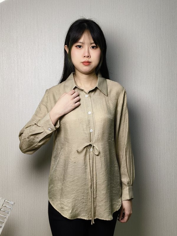 ANISH TEXTURED TIE FRONT BLOUSE (V-BL56729)