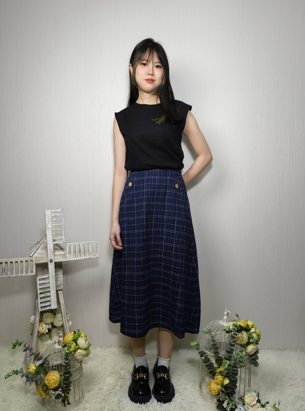 CELINE CHECKERED A-LINE MIDI SKIRT (V-SKM41480)