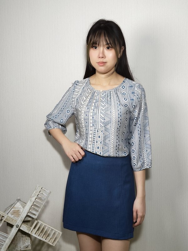 FIONN GEO PRINT PEASANT TOP (V-BB75892)