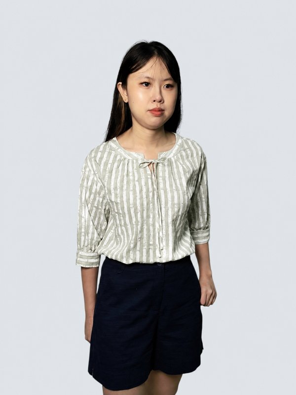 NICA TIE NECK STRIPE PRINT BLOUSE (V-BB75918)