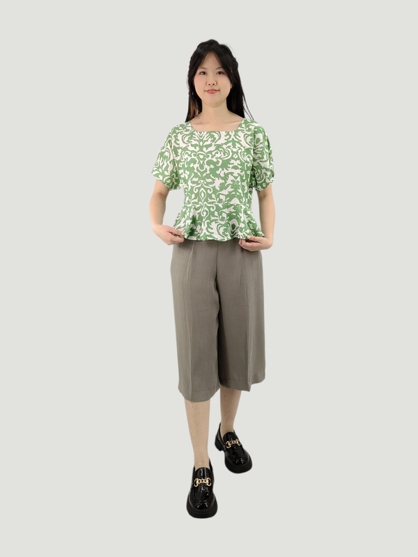 BETH DAMASAK PRINT PEPLUM TOP (V-BS75747)