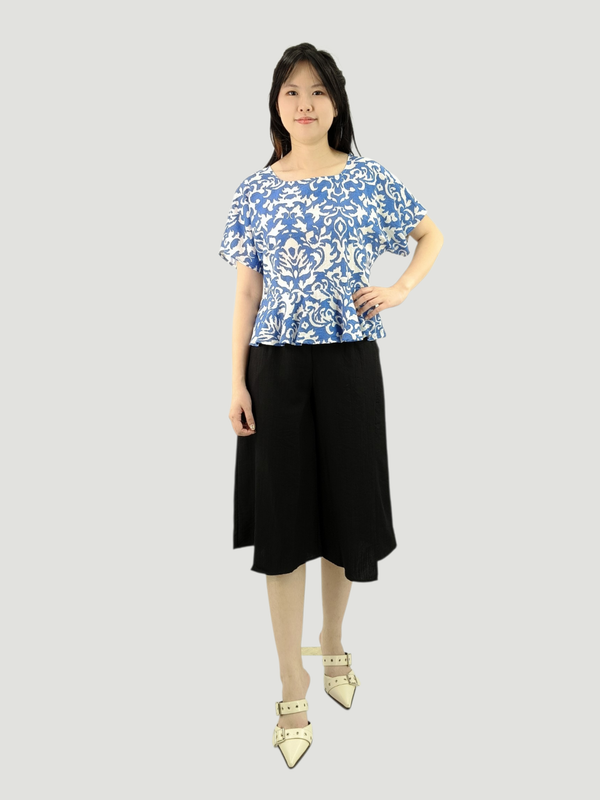 BETH DAMASAK PRINT PEPLUM TOP (V-BS75747)