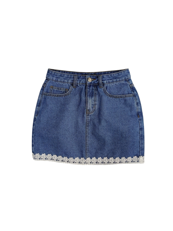 JOEY LACE TRIM DENIM MINI SKIRT (O-JSK62211)