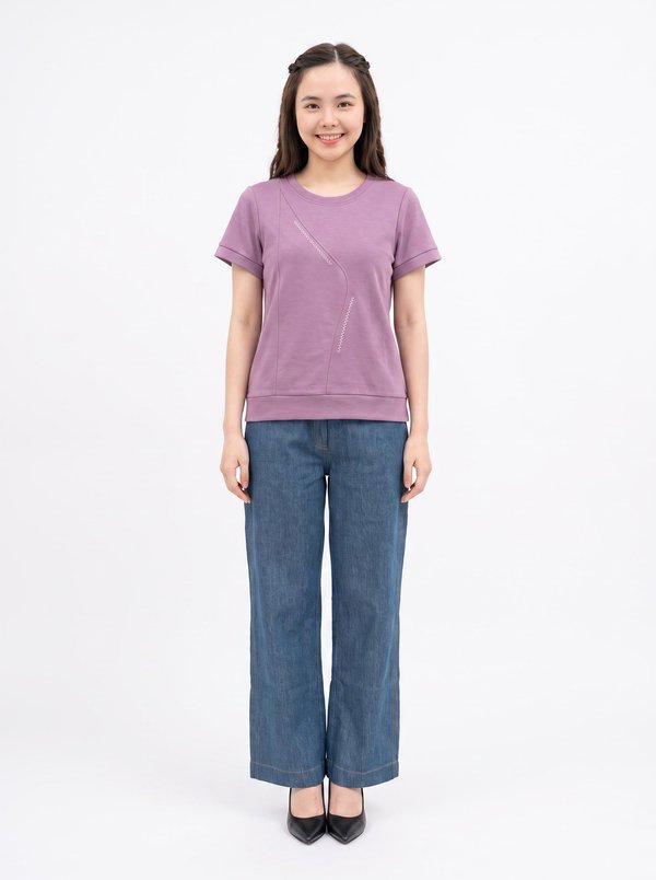 ANITA ASYMMETRIC STITCH DETAIL TOP (V-TS47529)