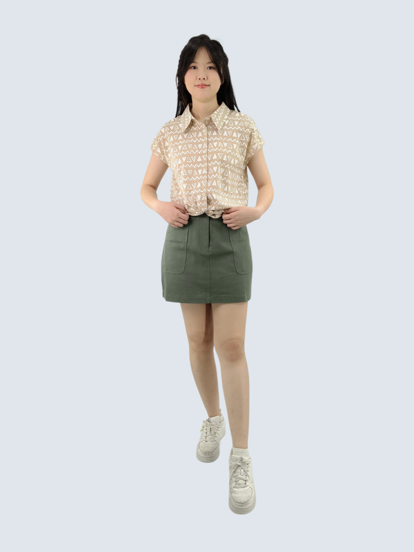 CAROL TRIBAL PRINT TIE FRONT BLOUSE (W-BC75736)