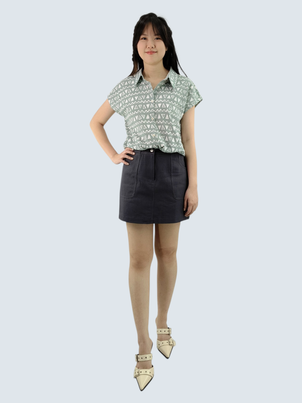 CAROL TRIBAL PRINT TIE FRONT BLOUSE (W-BC75736)