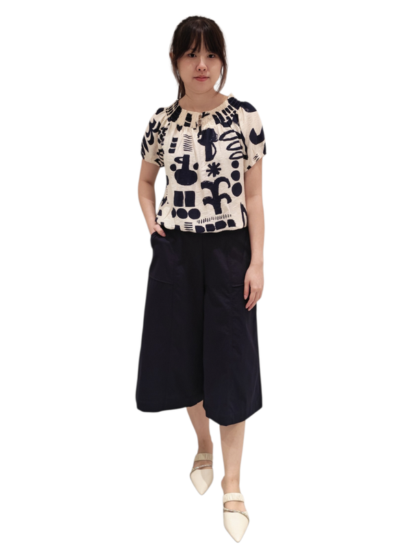 KAREN ABSTRACT PRINT GATHERED NECK TOP (V-BS75939)