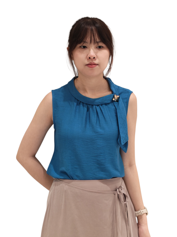 MOLLIE DRAPED SCARF NECK SLEEVELESS TOP (V-BV75938)
