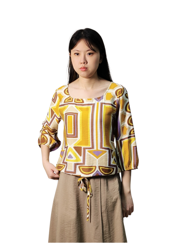 ABBY GEOMETRIC PRINT SQUARE NECK TOP (V-BB75909)