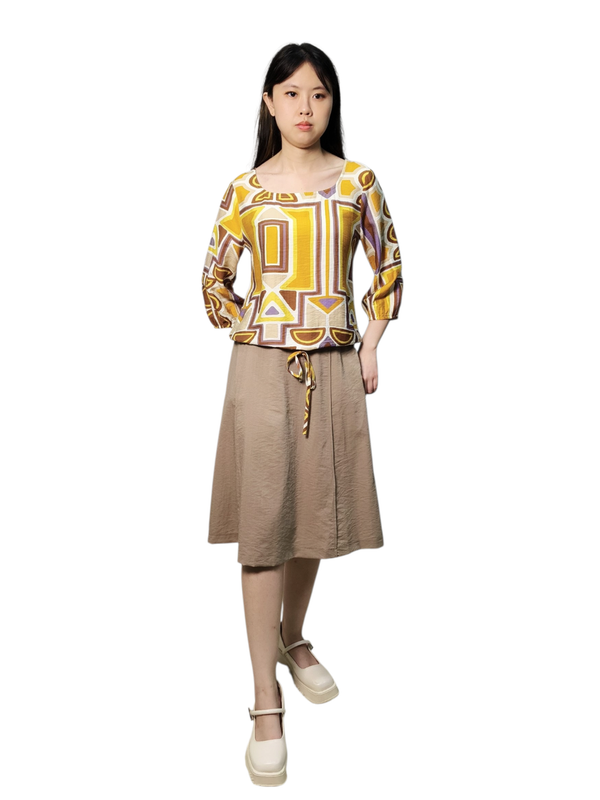 ABBY GEOMETRIC PRINT SQUARE NECK TOP (V-BB75909)