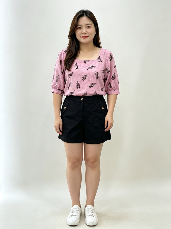 LUNA FERN PRINT SQUARE NECK TOP (V-BB75935)