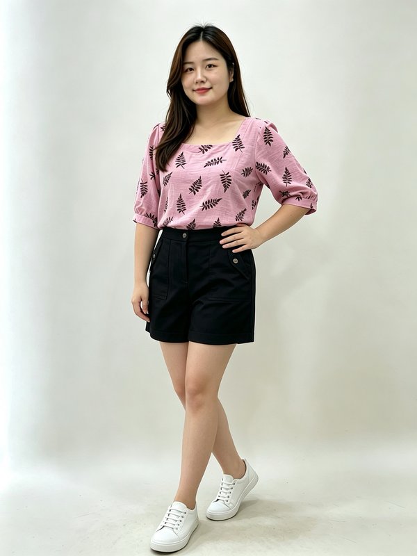 LUNA FERN PRINT SQUARE NECK TOP (V-BB75935)