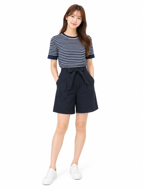 FINN HIGH WAIST TIE BELT BERMUDA SHORTS (N-PS56783)