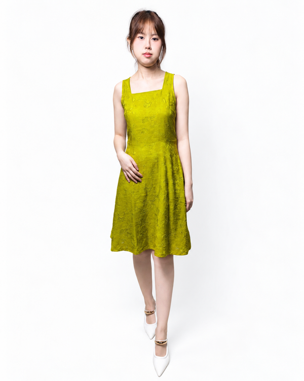 ROISIN SQUARE NECK TEXTURED A-LINE DRESS(N-DRV75989)