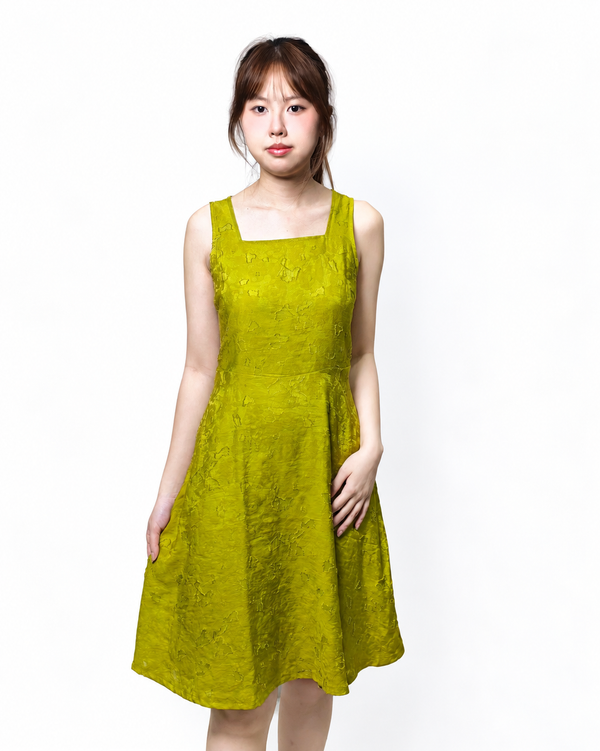 ROISIN SQUARE NECK TEXTURED A-LINE DRESS(N-DRV75989)